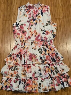 Floral Ruffle Tiered Sleeveless Halter Dress